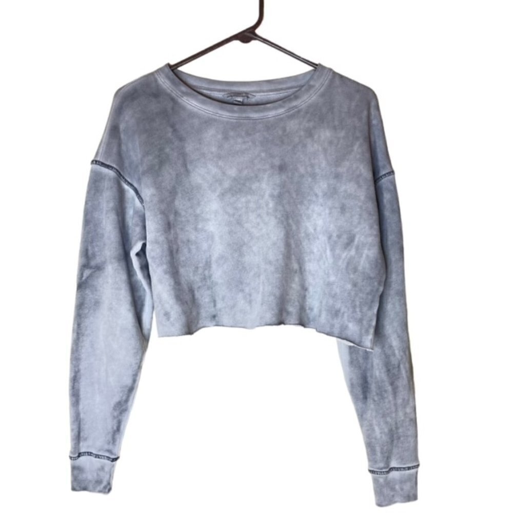 AMERICAN EAGLE Gray Thermal Long Sleeve Tie Dye Cropped Top - Size Small
